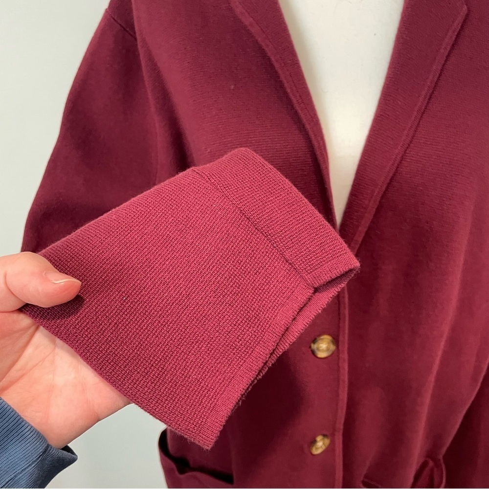 Lands End Knit Sweater Blazer Burgundy Classic Cotton Size XL 18 - Picture 4 of 8